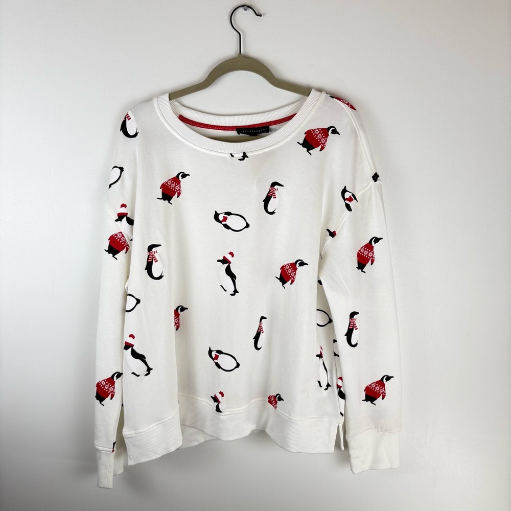 Jane Delancey Womens X Large Sweater Penguins Blouse Long Sleeve Top White